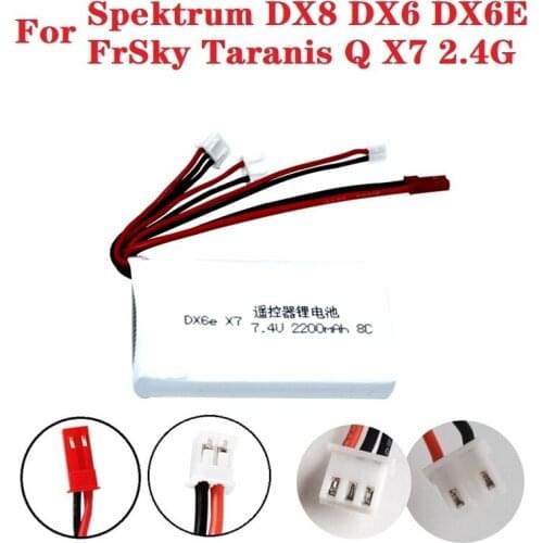 7.4V 2200mAh Lipo Battery for FrSky Taranis Q X7 Dx6e Dx6 Transmitter Spektrum DX8 Rc Spare Part 7.4v Rechargeable Battery 1pcs