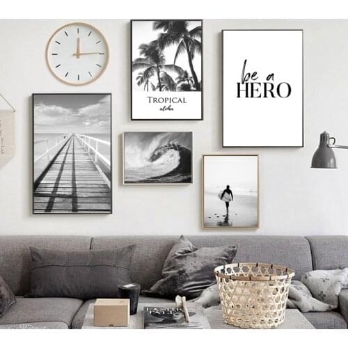 Sea Wave Wall Art Landscape Canvas Poster Nordic Print Beach Tropical Palm Painting Scandinavian Modern Picture for Living Room