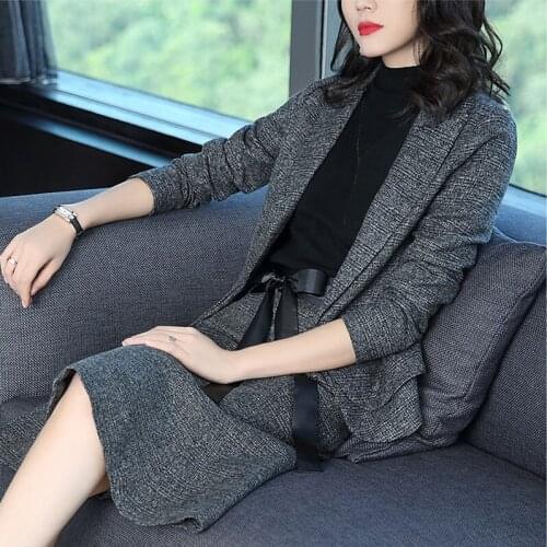 Spring and Autumn Winter Womens new suit Slim package hip skirt + fashion career temperament woolen jacket two-piece suit