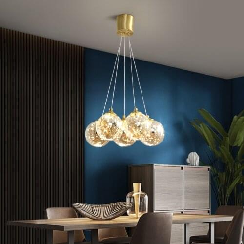 Nordic LED Glass Ball Pendant Lamp Luxury Gypsophila Golden Luster Ceiling Hanging Light Home Decoration for Dining Living Room