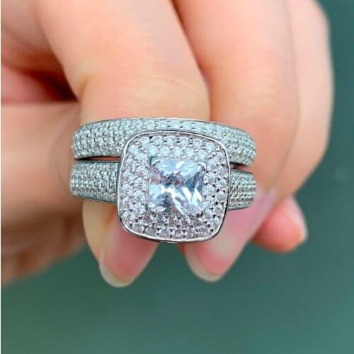 Luxury 925 Sterling Silver Square Simulated Diamond Pave 134pcs Wedding Rings Sets for Women Jewelry Wholesale