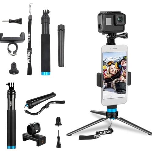 Telescoping Selfie Stick with Tripod Stand Compatible for 8/7/6/Session/ 2018/DJI OSMO Action Camera