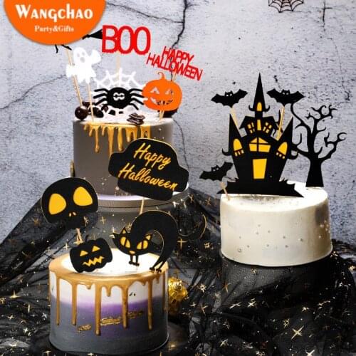 Happy Halloween Cake Topper Pumpkin Ghost Bat Witch Ghost Castle Black Cat Horror Cupcake Toppers Halloween Party Baking Decor