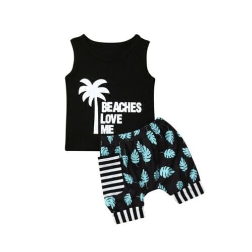 2019 Summer Toddler Baby Girl Boy Coconut Tree Tops T-Shirt Shorts Casual Outfit Clothes
