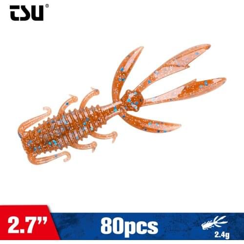 TSURINOYA 80pcs Shrimp Soft Bait Fishing Lure Set 68mm 2.4g PIONEER Light Game Add Salt Shrimp Taste Versatility AJING Bass Worm