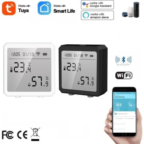 Smart Home Wifi+BLE Temperature And Humidity Sensor With Alarm Function Tuya Smart Life Remote Monitor Support Alexa Google Home