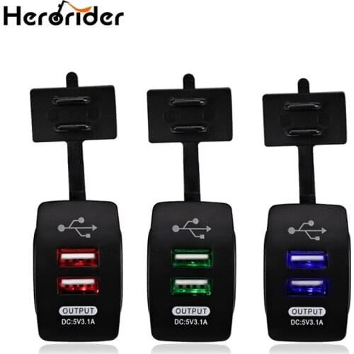 Herorider 5v 3.1a Car Dual USB Socket Boat Motor Motorcycle Waterproof Adapter Socket Motorbike 12v Led Light USB Charger