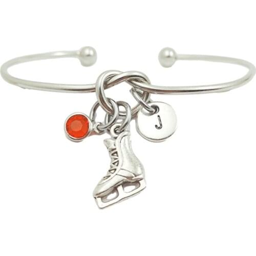 Ice Skates Vintage Creative Initial Letter Monogram Birthstone Adjustable Bracelet Fashion Jewelry Women Gift Pendant