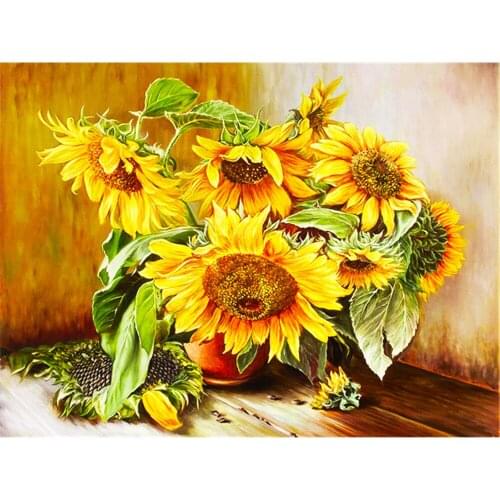 Sunflower Flower DIY Cross Stitch Embroidery 11CT Kits Needlework Craft Set Cotton Thread Printed Canvas Home Room