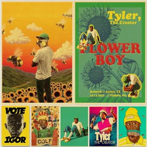 Tyler The Creator Flower Boy Band Music Cover Hip Hop Rapper Star Retro Poster Art Painting for Home Room Decor Wall Stickers