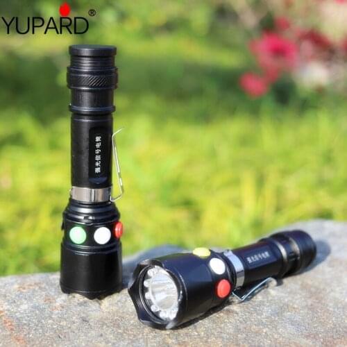 Q5 Railway Signal Light flashlight torch Red White Green Yellow 7Mode 18650 rechargeable USB charge Mobile Power bank lamp