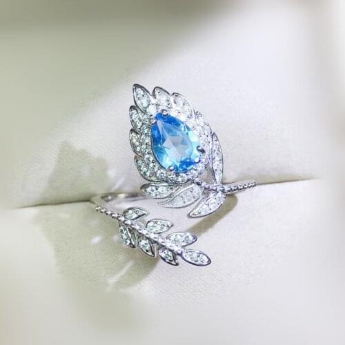Per jewelry Natural real blue topaz flower style ring Free shipping 925 sterling silver Fine jewelry 1.1ct gemstone Q912816
