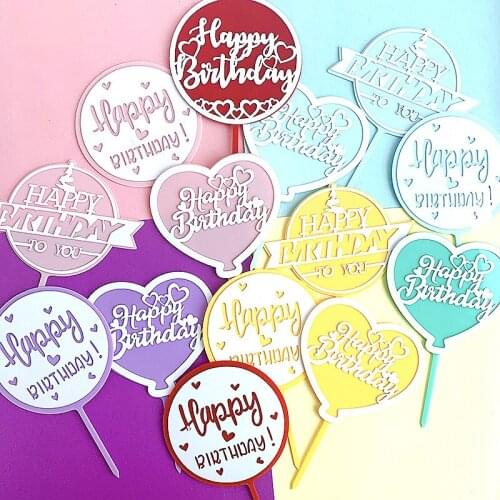 1PC Hear Colorful Happy Birthday Cupcake Topper Circle Cake Topper for Birthday Party Cake Decorations 5cm