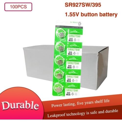 100pcs/Lot 395 100% Original Brand New Silver Oxide Watch Battery LONG LASTING SR927SW LR57 LR927 AG7 Button Coin Cell