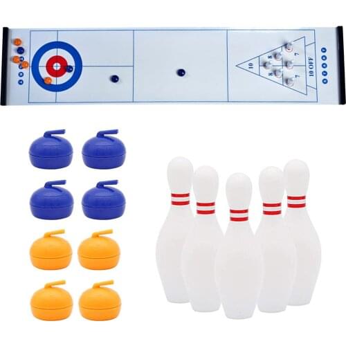 18PCS Tabletop Curling Bowling Game Shuffleboard Set 3 In 1 Board Curling Game Desktop Games Family Bowling Bar Set For Kids