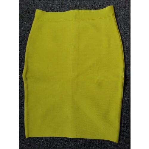 2019 new yellow high waist bag hip solid bandage A-line skirt inventory break code clearance specials