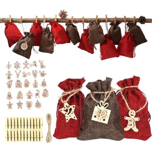 3 Sets DIY Numbers Bag Christmas Advent Calendar Countdown Ornament Gift Bags Candy Storage Pouches Decorations Wholesale X2