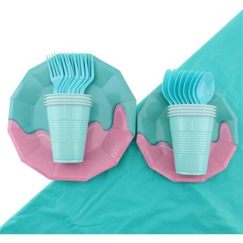 41Pc/Set Dessert Theme Disposable Tableware Birthday Decoration Baby Shower Tablecloth Spoons Plates Cups Napkins Party Supplies