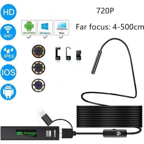 5.5MM 720P Far focal WIFI Endoscope 3in1 usb Wireless Borescope Camera for android&ISO Smart phone Otoscope