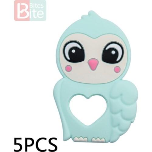 Bite Bites 5PCS Silicone Teether Teething Toys Glove Rodent Owl Teether Baby Toys Food Grade Silicone Beads Teething for Baby