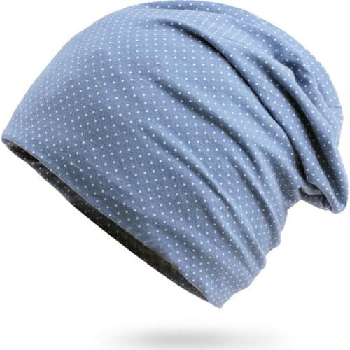 AZUE Womens White Dots Lightweight Soft Slouchy Cap Stylish Wrinkled Beanie Cap for Hairloss,Cancer,Chemo