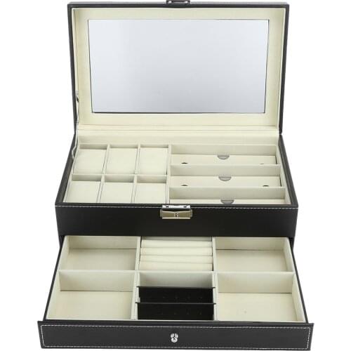 Watch Storage Box Double Layer Large Capacity PU Leather Jewelry Earring Ring Necklace Glasses Display Case Organizer Holder