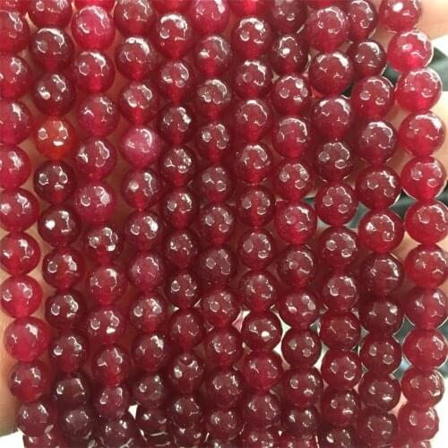 Red Rubys Chalcedony Faceted Round 4/6/8/10MM Loose Beads Strand Fashion Jewelry Making Design Natural Stone Gift For Girl Women