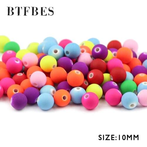 BTFBES 100pcs 10mm Candy Color Acrylic Beads Round Ball Mix loose Bead for Fits Jewelry Earring Making Handicrafts Accessory DIY