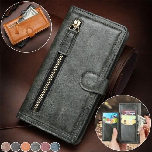 Zipper Purse Leather Case For iPhone SE 2020 8 7 6 6S Plus 11 Pro XS Max XR X Wallet Card Cover for Samsung S20 Ultra S10 Coque