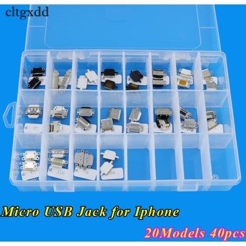 Cltgxdd 20Models 40pcs Micro USB Jack Socket connector Charging Port for iPhone 4 4S 5 5G 6 6S 6plus 7 Test port