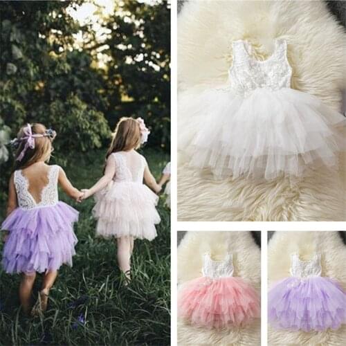 Children Dresses Net Gauze Princess Dress Sequined Backless Love Cloth Girls' Dress Kids White Soft Gauze Baby Lace