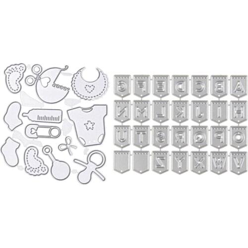 40 Pcs embossing stencils: Scrapbooking Cutting Template Embossing Machine ,12 Pcs baby & 28 Pcs English alphabet