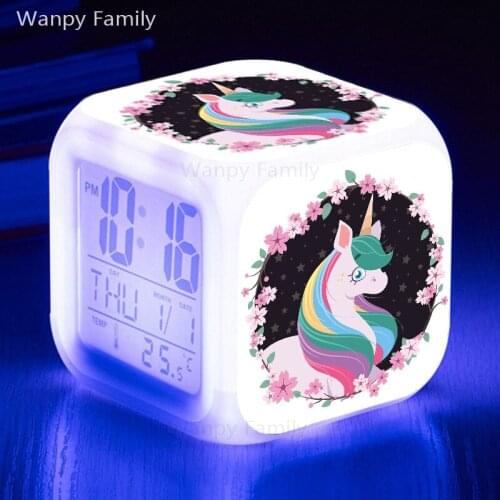 Unicorn Alarm Clock LED Big Screen Digital Clock For Childrens Gift Desktop 7 Color Glowing Multi-function Alarm Clock