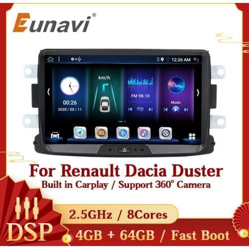 Eunavi 1 Din Android car radio gps for Renault Dacia Duster Sandero Lodgy Dokker navigation 4G Screen HD headunit 8 inch no dvd