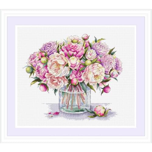 Fishxx Home Hand Embroidery B1553 Peony Vase Cross Stitch Kit Decorative Painting