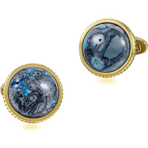 Blue Crazy Blue Agate stone Casting Serrated stainless steel 317L cufflinks for Tuxedo Business Formal Shirts one pairs