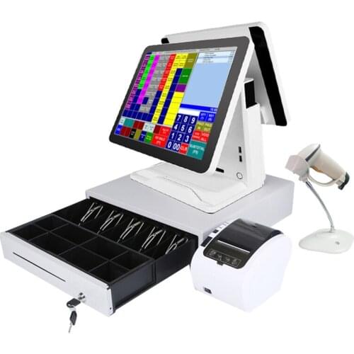 Free shipping 15 inch pos pc cash register with barcode scanner 80mm thermal printer 400mm cash drawer Hot sales factory