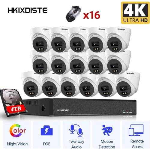 H.265 CCTV Security Camera System Kit Indoor 16CH 4K POE NVR Kit Two-way Audio 8CH 8MP Video Survrillance Ip Camera System Set