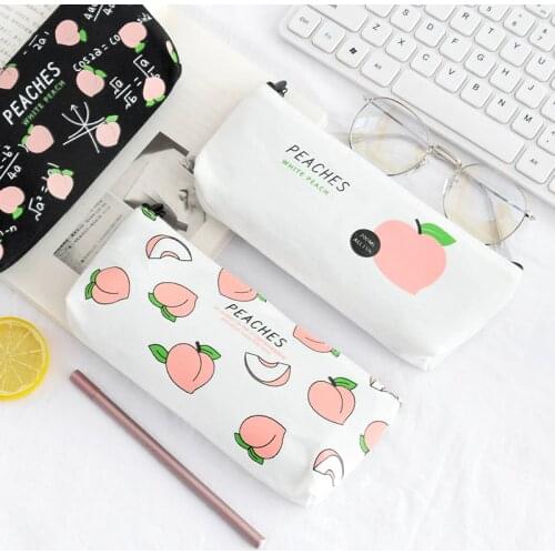 Kawaii canvas Fruit Peach pencil case school pen box for girl stationery Kawaii pencil bag estojo escolar school supplies
