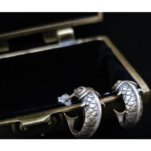 Koi Carp Earrings Vintage Silver Fish Earrings Chinese Style Good Lucky Jewelry Men Women Earrings Gothic Jewelry Party Gifts