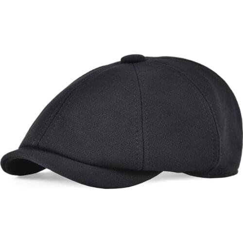VOBOOM Big Size Black Cotton Flat Cap Beret Boina Cabbie Driver Golf Men Women 8 Panel Elastic Band Duckbill Ivy Cap 321