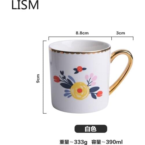 Flower Ceramic Coffee Mug Gold Luxury Cute Coffee Tea Cup Milk Office Unique Colorful Large Couple Cup Kubek Do Kawy Drinkware