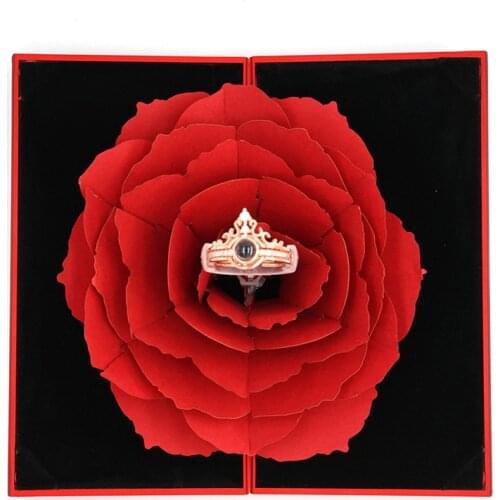 Two In One 100 Languages I Love You Projection Crown Ring Gift For Lovers Women Girls Wedding Rings With Creative Flower Box