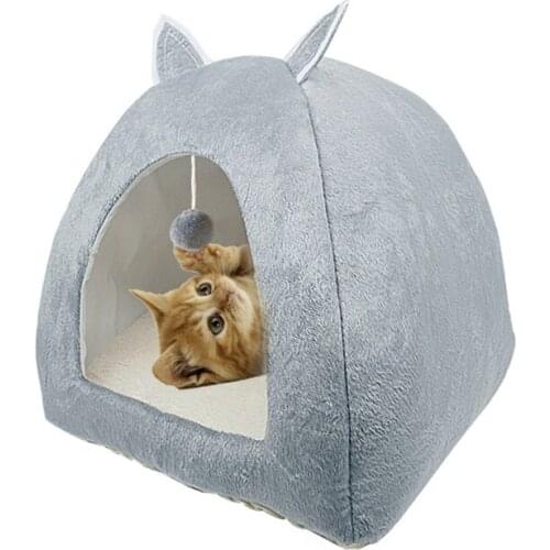 Cute Cat Bed For Kitten Warm House Foldable Dogs Nest Sleeping Plush Mats Soft Cat House Cozy Cat Cushion