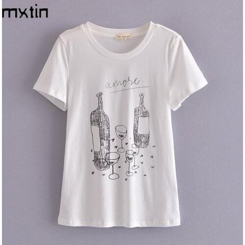 MXTIN 2021 Summer Vintage Bottle Print T Shirt Women Cute Casual Tops Tees Short Sleeve O Neck Female Harajuku Ladies T-Shirt