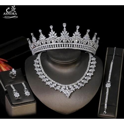ASNORA5 Pieces Of Zircon Bridal Jewelry Set, Womens Party Luxury Dubai Nigeria CZ Crystal Wedding Jewelry Set
