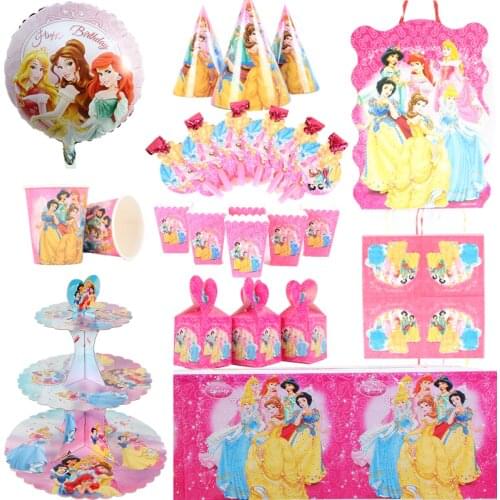 Disney Princess Happy Girl Child Birthday Theme Party Decoration Set Party Supplies Cup Plate Banner Hat Straw Loot Bag Cake dec