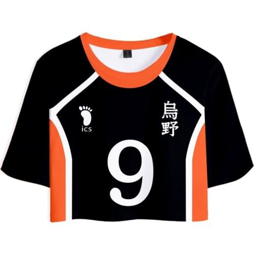 New 3D Print Haikyuu crop tops t shirt women Karasuno High School Hinata Shoyo Kageyama Tobio Short Sleeve Girls Sexy Short Tees