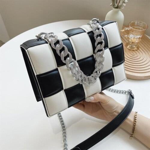 New Fashion Panelled Chain Shoulder Bag for Women 2021 Trend Brand Design Knitting Handbag Female Luxury Leather Crossbody Bags