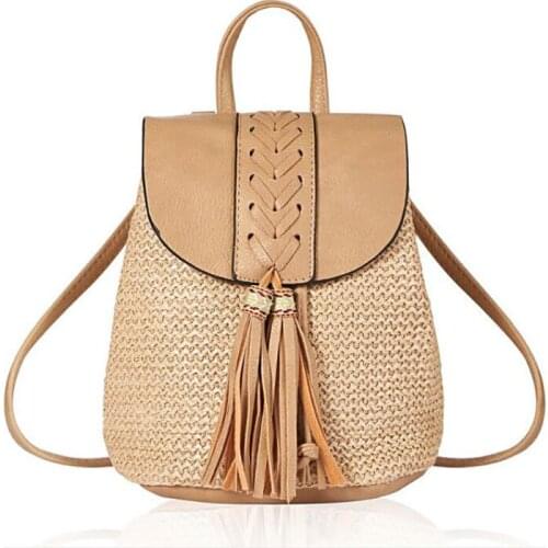 2021 Spring/Summer New Straw Backpack New Fashion Female Bag Simple Bucket Bag Tassel One-shoulder Diagonal Female Bag